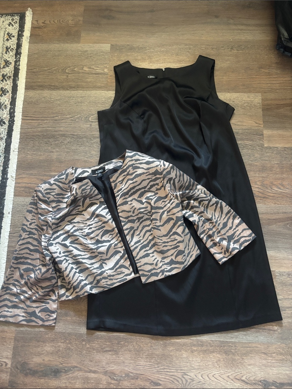 AGB Black Dress with Beige and Black Zebra-Print Cropped Jacket
